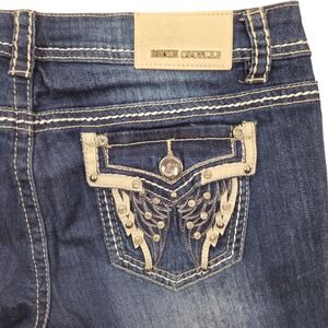 Denim Couture Denim Shorts Rhinestone Angel Wings Embellished Blue Womens Large